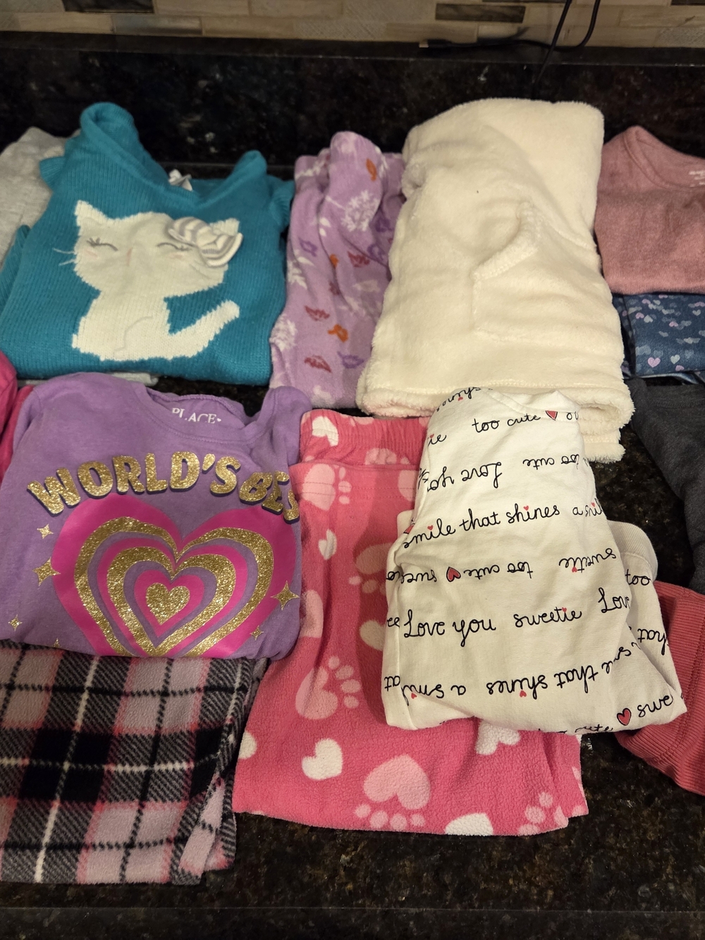 Kids Heart & Paw Pink Purple Fleece Pajama Set